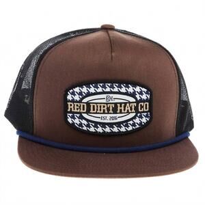 NEW RED DIRT HAT COMPANY men's hound patch 5 panel flat trucker rope cap in choc
